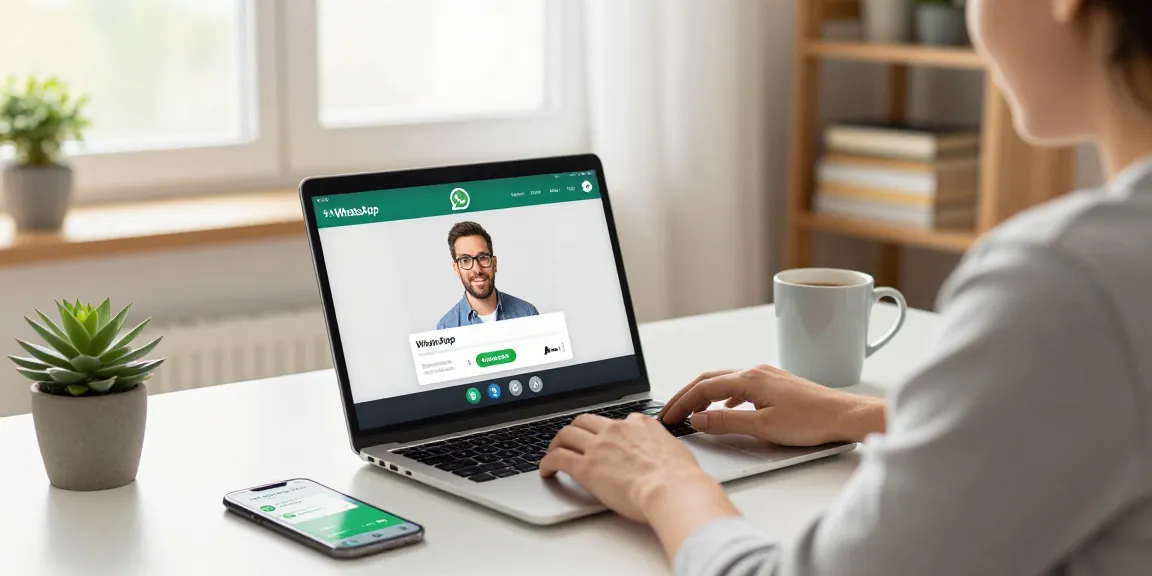 Person using WhatsApp網頁版 in a stylish home office for video calls