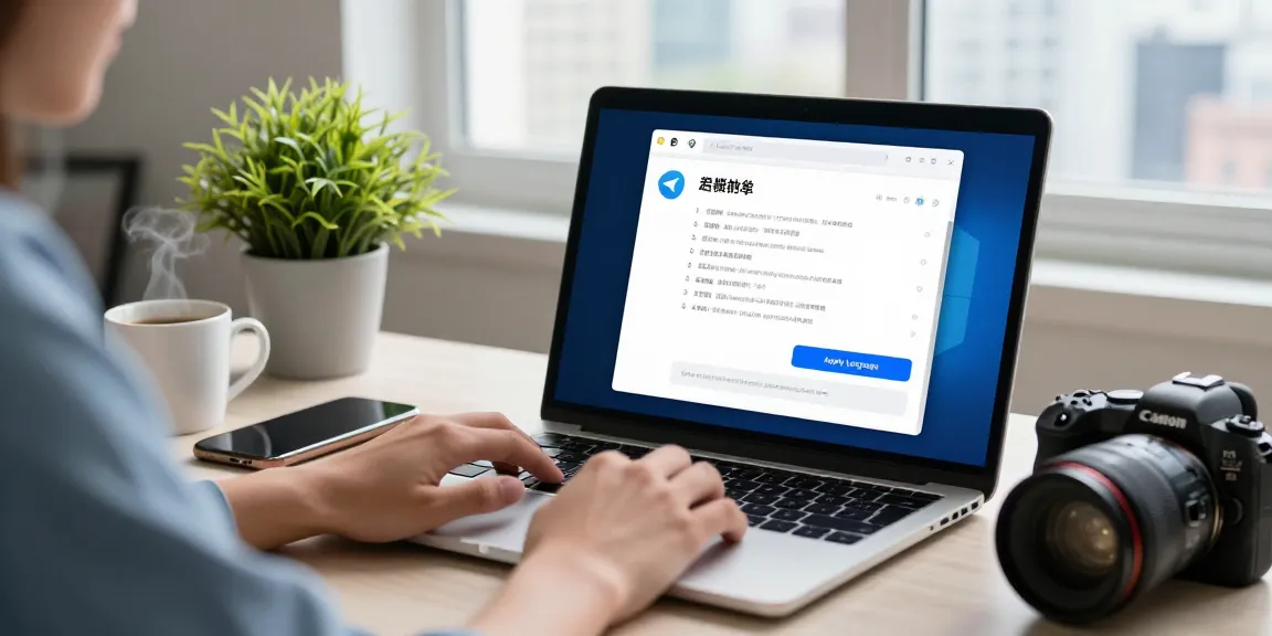 Expert customizing Telegram Chinese language settings in a modern tech workspace.